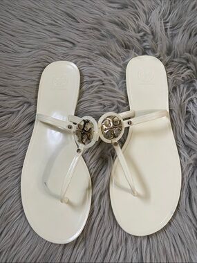 Tory Burch Cream Miller Logo Jelly Thong Sandals